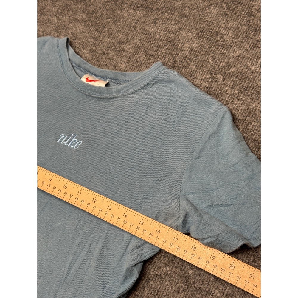 Vintage Nike Baby Tee Light Blue Ribbed Embroidered Script Logo Shirt Womens M - Picture 5 of 11